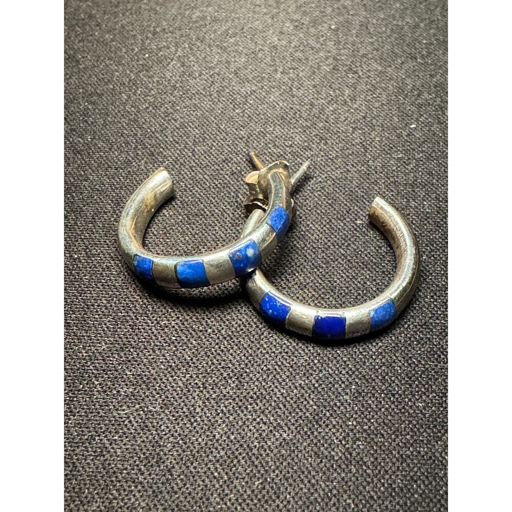 Vintage 925 Tested Silver Half Hoop Earrings - Picture 2 of 4